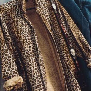Vintage Animal Print Suede-Like Zip Front Shirt Jacket | Relaxed Fit